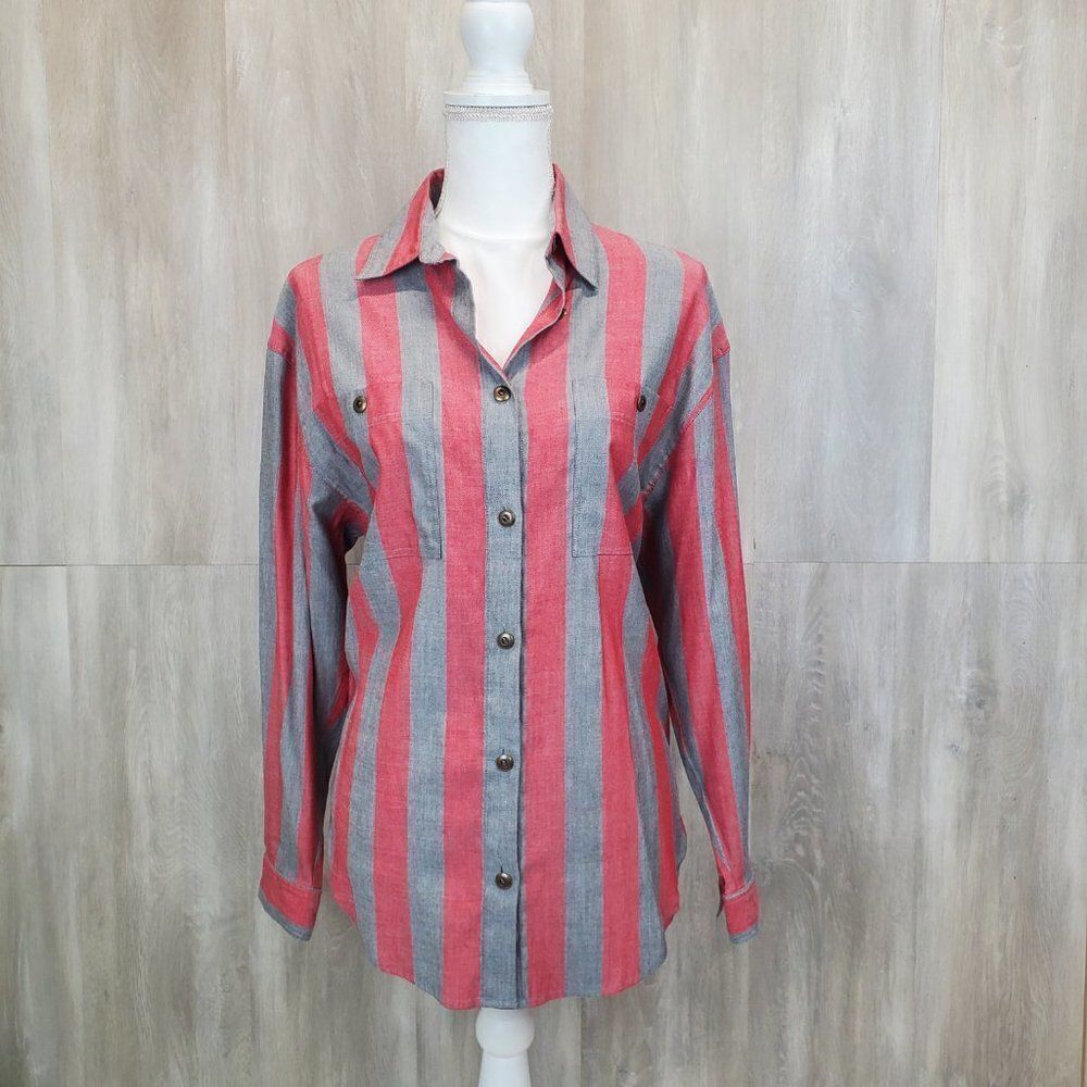 Together Vintage Striped Button Down Shirt G-0184 - Picture 2 of 9